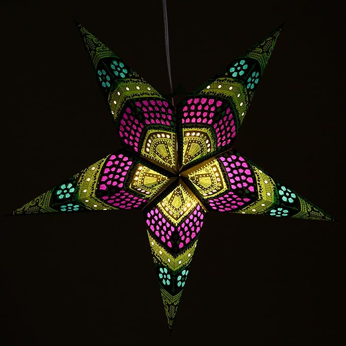 Hometown Evolution, Inc. Honeycomb Bright Green Paper Star Lantern with 12 Foot Power Cord Included