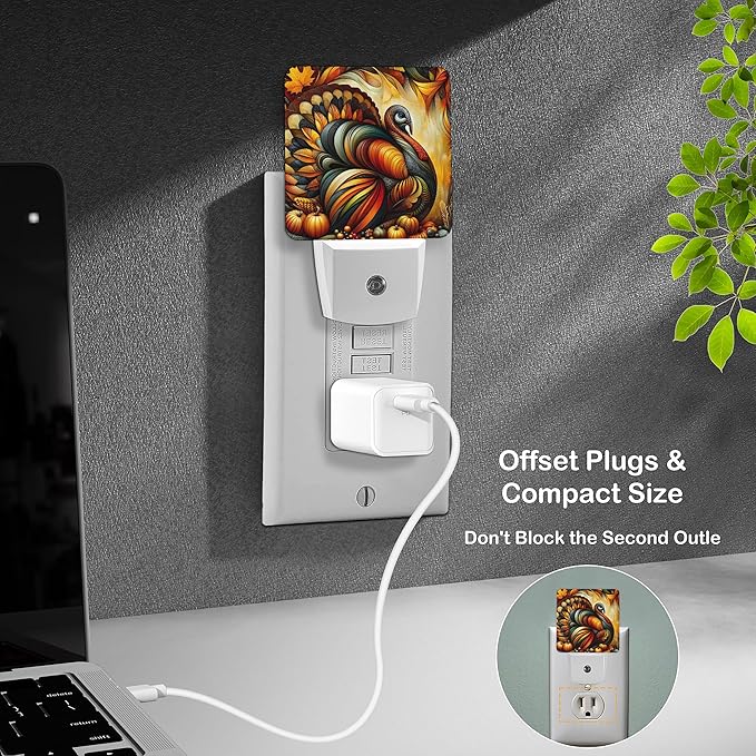 LED Night Light Lamp with Smart Sensor Dusk to Dawn Sensor,Thanksgiving Turkey Abstract Fall Colors Night Light Daylight White,0.5W Plug-into Wall for Adults,Bedroom,Bathroom,Hallway,Kitchen