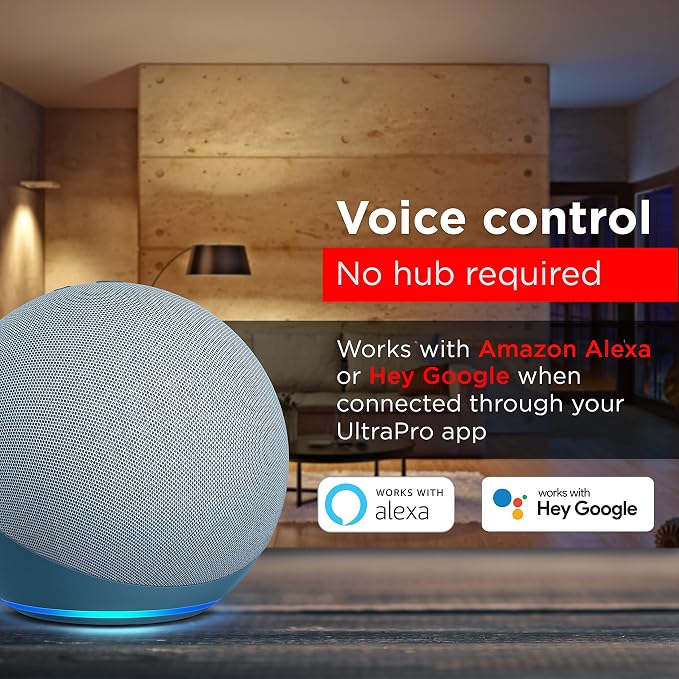 UltraPro Wi-Fi LED Smart Light Bulb, A19, 60W Equivalent, RGB, Color Changing, White Select Tunable 2700K - 6500K, Dimmable, 2.4GHz Router Required, Circadian Rhythm, Easy-to-Use App, 4 Pack, 51454