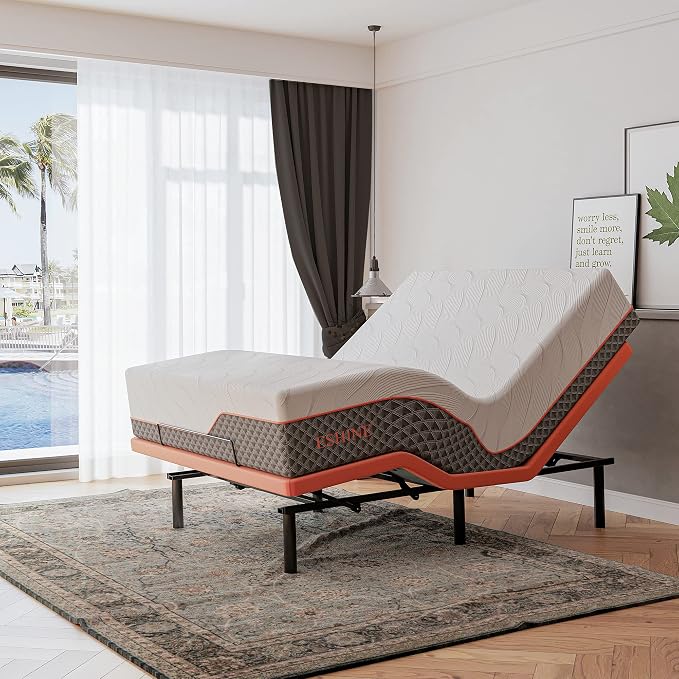 ESHINE Queen Adjustable Bed with 14" Hybrid Matt, 3000 Series | 5 Minutes Installation, 609 Independent Pocket Springs, Massage, Medium Soft