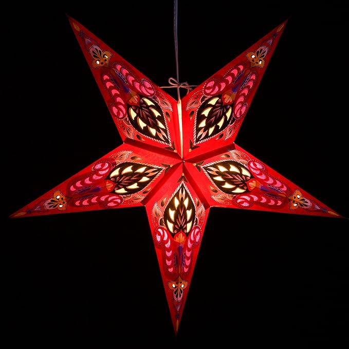 Ganasha Red Paper Star Lantern with 12 Foot Power Cord Included