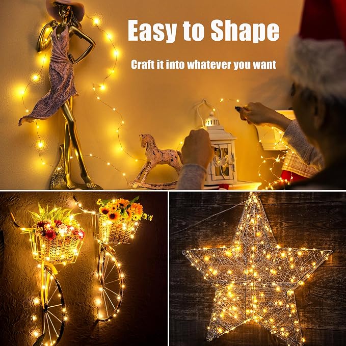 4 Pack Fairy Lights Battery Operated - 16.4ft 50 LED Warm White | Starry Fairy Lights , 8 Modes Waterproof with Timer for Indoor Outdoor Bedroom Party Holiday Christmas Decor, Copper Wire