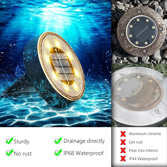 Joomer Solar Ground Lights Outdoor Waterproof, 8 Pack 8 LED, Warm White | Solar Powered Garden Lights Disc Landscape Lighting Outdoor for Patio Pathway Lawn Yard Driveway Walkway outside
