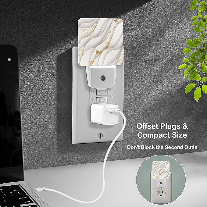 LED Night Light Lamp with Smart Sensor Dusk to Dawn Sensor,Gold White Abstract Night Light Daylight White,0.5W Plug-into Wall for Adults,Bedroom,Bathroom,Hallway,Kitchen
