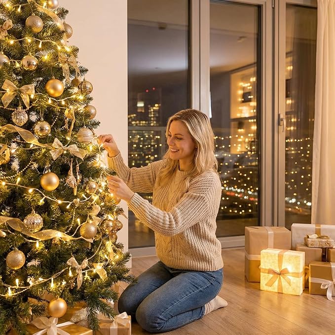 Warm White Christmas Lights - 100 LED 33ft String Lights for Bedroom Indoor, 8 Modes Fairy Twinkle Lights Plug in, Waterproof Outdoor Hanging Lights for Room, Xmas Tree, Garden & Party Decor