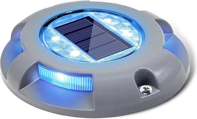 SIEDiNLAR Solar Deck Lights Driveway Dock Light LED Solar Powered Outdoor Waterproof Road Markers for Garden Step Sidewalk Stair Ground Pathway Yard 1 Pack (Blue)