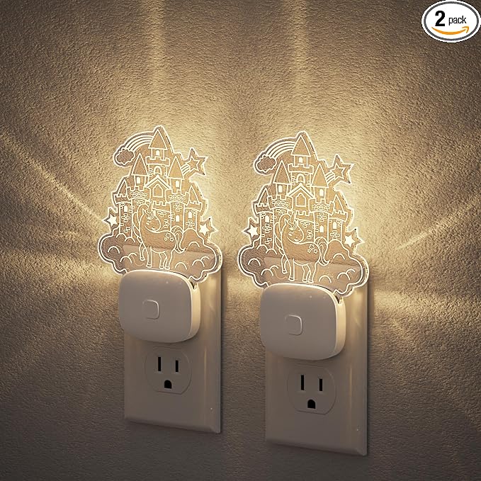 JandCase LED Night Light, 2 Pack Plug in Night Light | 10 Color Changing Castle Night Light with Dusk to Dawn Sensor, Acrylic RGB Nightlight for Girls Bedroom, Gifts for Girls
