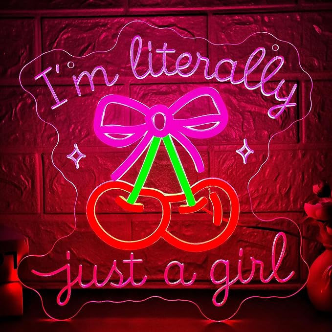 I'm Literally Just A Girl Neon Sign for Wall Decor Dimmable Pink Cherry Neon Light for Man Cave LED Light Sign for Aesthetic Teen Girls Bedroom Dorm Romantic Birthday Gifts Size11.8 * 11.8In(WZA015)