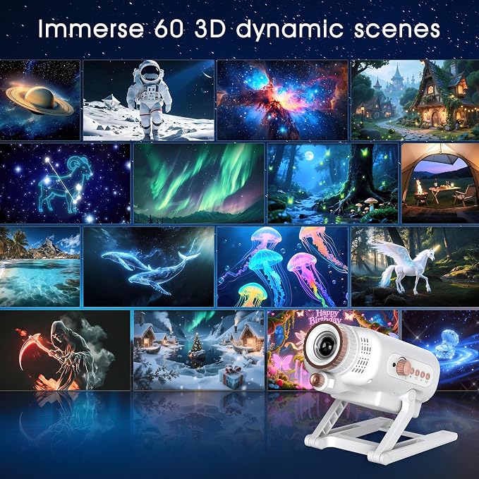 AIRIVO Cinematic Mood Projector, 3D Galaxy Star Projector with 60 Moving 3D Scenes&Bluetooth Speaker, Planetarium Night Light for Room Decor, Gifts for Kids, Teens, Adults, Valentine's Day