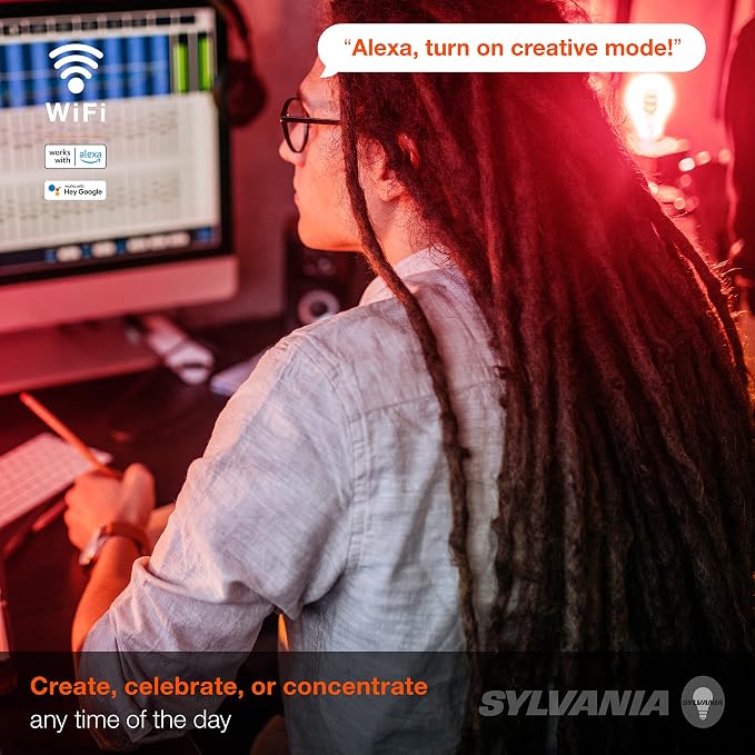 Sylvania WiFi LED Smart A19 RGBW Color and Amber Finish Filament Light Bulb, 7W Efficient, for Alexa/Google Assistant, 2000K, No Hub Required, Clear - 1 Pack (75807)