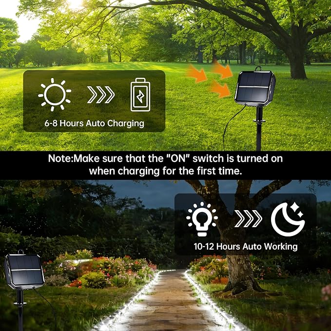 Solar Rope Lights for Outside, 2 Packs Total 132ft 400 LED Solar String Lights with 8 Modes, Waterproof Solar Outdoor Light for Patio Garden Party Tree Porch Pool Holiday Xmas Decor- White