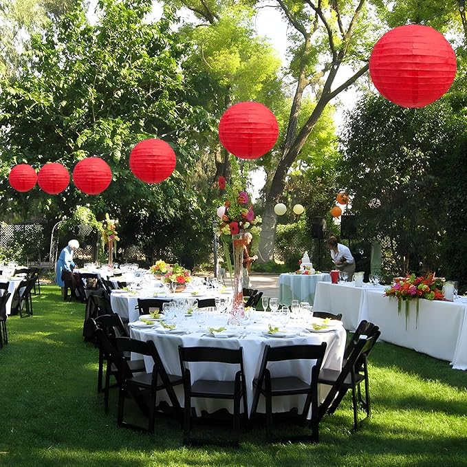 20Pcs Red Paper Lanterns for Parties, 6” 8” 10” 12” Chinese Asian Hanging Round Paper Lanterns for Birthday Wedding Halloween Christmas Home Decor Party Decor