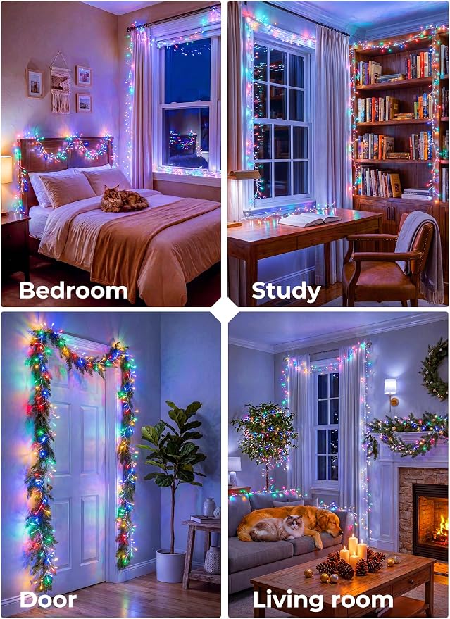 Flowing Fairy Lights Plug in with 14 Modes, 10FT 388LED Twinkle String Lights Indoor, Christmas Tree Lights Indoor Waterproof for Bedroom Christmas Home Room Decor, Multicolor