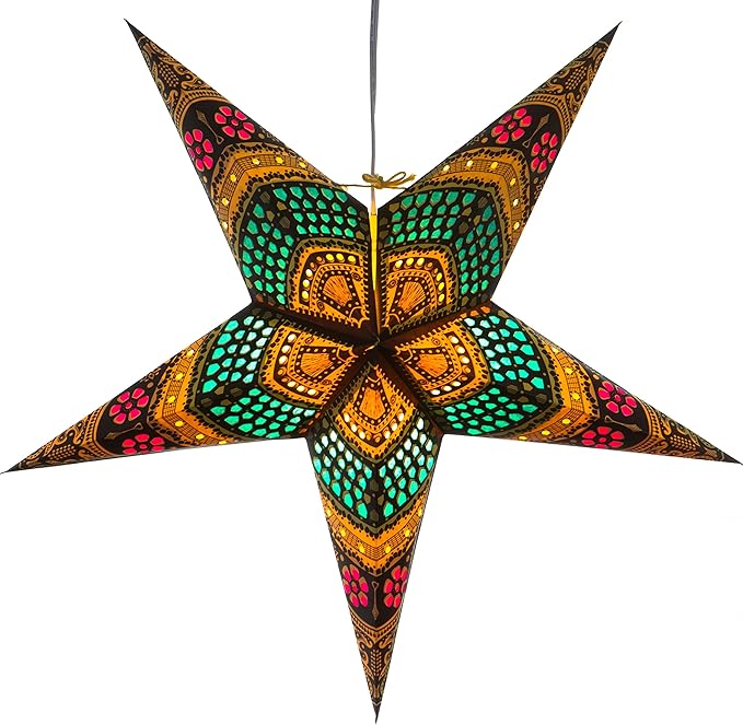 Honeycomb Yellow Paper Star Lantern with 12 Foot Power Cord Included