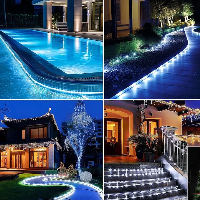Solar Rope Lights, 50 Feet 500 LED 8 Modes Solar Rope String Lights Outdoor Fairy Lights Waterproof Tube Lights with Solar Panel for Outdoor Indoor Home (500LED, Cool White)