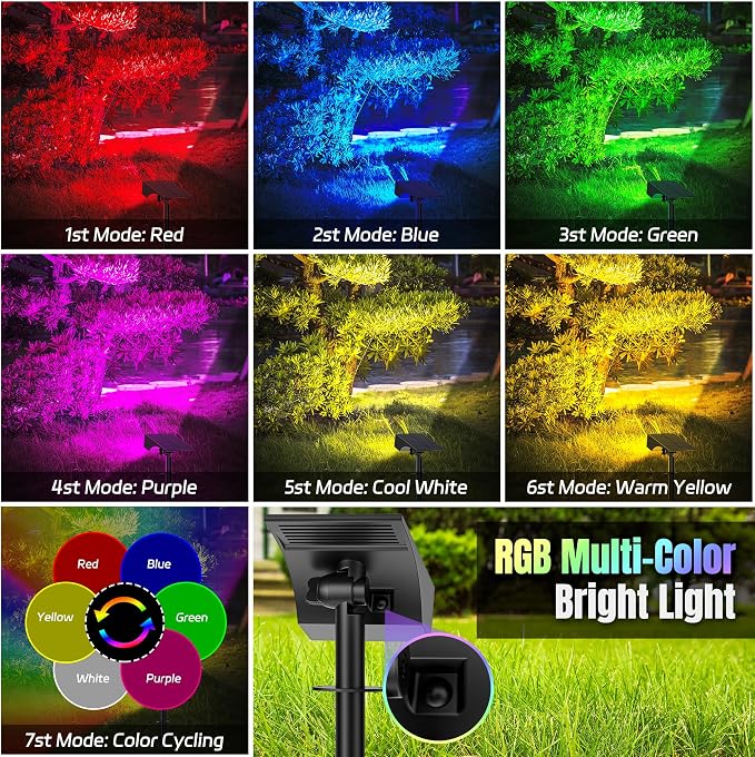 WENATY Solar Spot Lights Outdoor Waterproof, 12 Pack Solar Spotlights, RGB | IP65 Waterproof, Auto On/Off LED Powered Yard Garden Flood Solar Light for Outside Pathway Wall Tree Lawn Uplights Lights