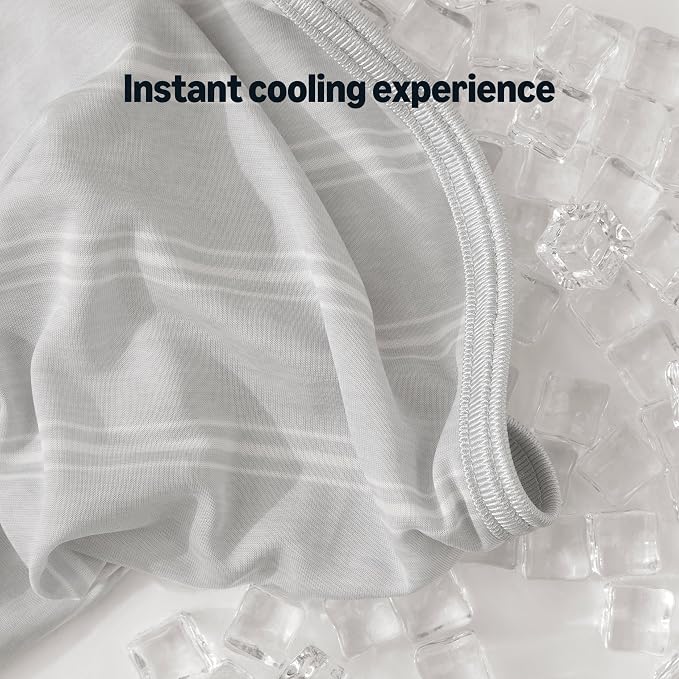 Amazon Basics Striped Cooling Blanket for Hot Sleepers, Reversible Lightweight Thin Throw Blanket for Bed, Couch and Sofa, Throw (50" x 70"), Gray Striped