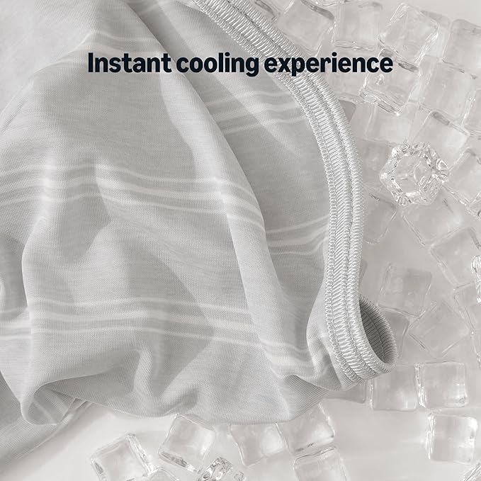 Amazon Basics Striped Cooling Blanket for Hot Sleepers, Reversible Lightweight Thin Throw Blanket for Bed, Couch and Sofa, Queen (90" x 90"), Gray Striped