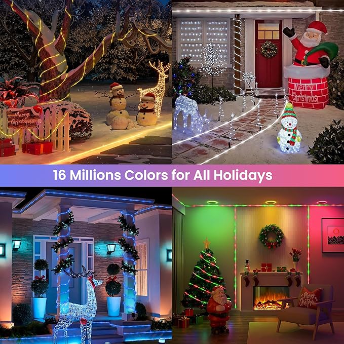 Jnaurb RGB Color Changing Rope Lights Outdoor, 100ft 300LED Smart String Lights with Remote & APP Control, Waterproof Music Sync Rope Lighting - DIY Flexible Tube LED Lights for Bedroom Garden Wedding