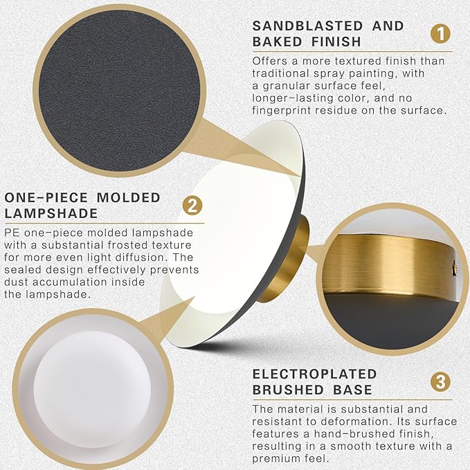 Modern LED Semi Flush Mount Ceiling Light Fixture,Round Matte Black and Gold Close to Ceiling Lamp Flushmount Lighting Fixtures for Kitchen Master Bedroom Living Room Entryway,5000K,15.74 inch