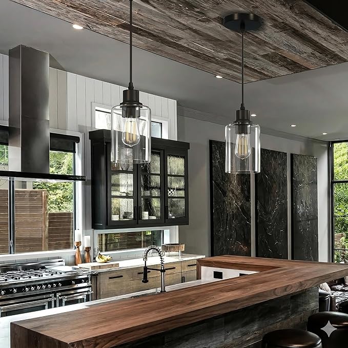 Pendant Lights Kitchen Island, E26 Socket Adjustable Cord for Dining Room,Bedroom,Living Room,Farmhouse Industrial Pendant Light Fixtures with Glass Shade,Modern Pendant Lighting,1Pack