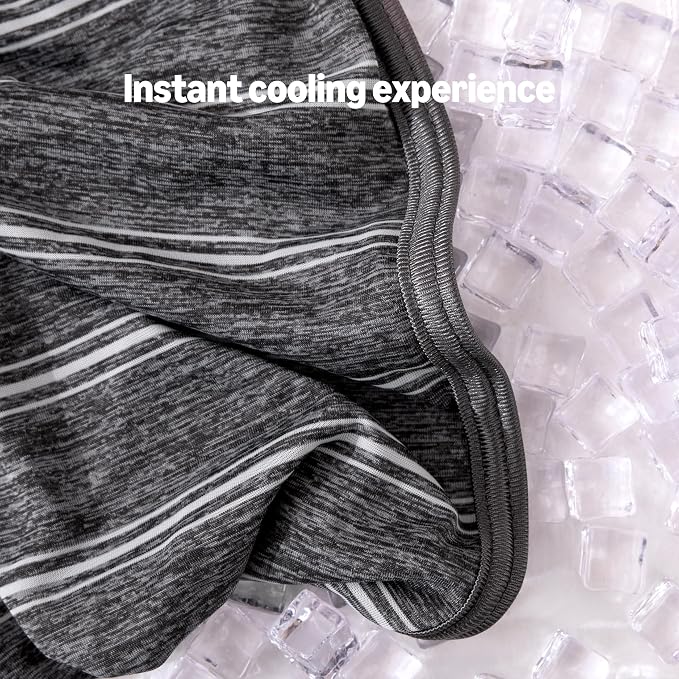 Amazon Basics Striped Cooling Blanket for Hot Sleepers, Reversible Lightweight Thin Throw Blanket for Bed, Couch and Sofa, Queen (90" x 90"), Dark Gray Striped