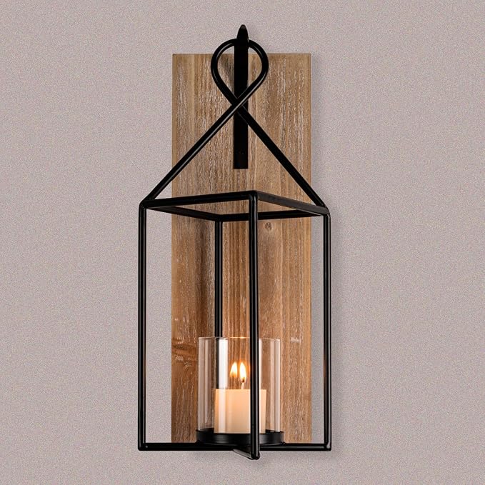 Homemory Wall Candle Sconce, Wood Rustic Candle Holder Decorative Candle Lantern with Glass Holder, Wall Decorations for Living Room, Dining Room | Wood and Glass Design Adds Rustic Farmhouse Style for Living Rooms, Bedrooms, Fireplaces and Wall Decor