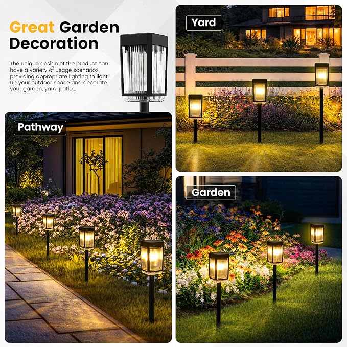 10-40 LM Solar Pathway Lights 3 Brightness Modes 12 Pack | Solar Lights Outdoor Waterproof IP65 Garden Lights Solar Powered for Walkway Driveway Yard Patio Decor (Warm White)