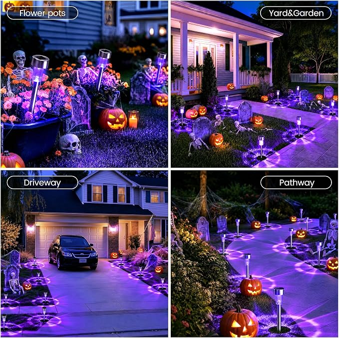 GIGALUMI Solar Halloween Lights Outdoor Waterproof 20-Pack Halloween Decor | Auto dusk-to-dawn on/off, ideal for yard lawn pathway patio walkway, creepy holiday night ambiance