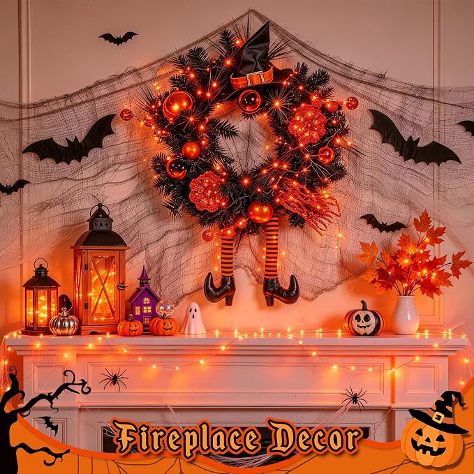 JMEXSUSS 2 Pack Orange Fairy Lights Battery Operated, Total 200 LED 66ft | With Remote & Timer, 8 Modes, Twinkle String Lights for Halloween Thanksgiving Fall Tree Dorm Classroom Indoor Outdoor Decor