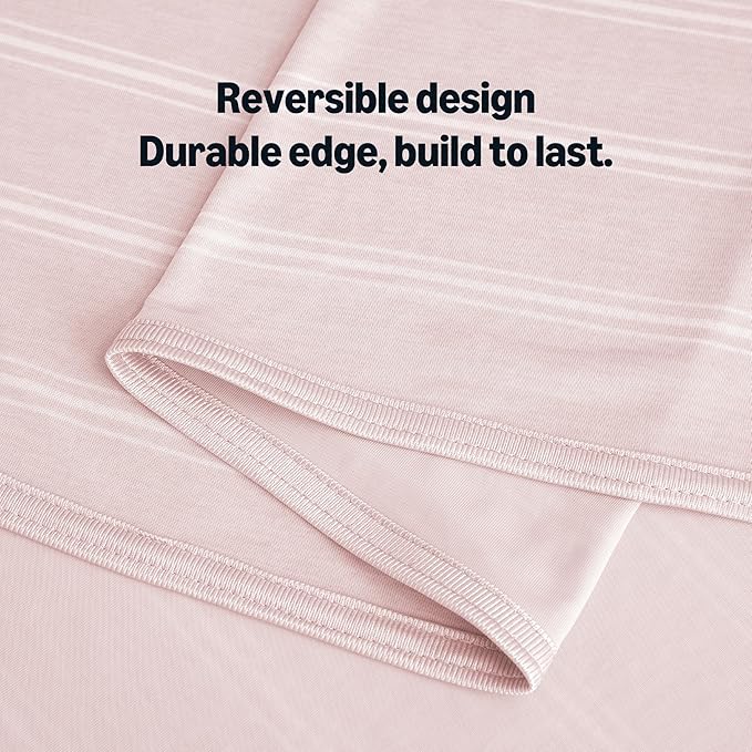 Amazon Basics Striped Cooling Blanket for Hot Sleepers, Reversible Lightweight Thin Throw Blanket for Bed, Couch and Sofa, Throw (50" x 70"), Pink Striped