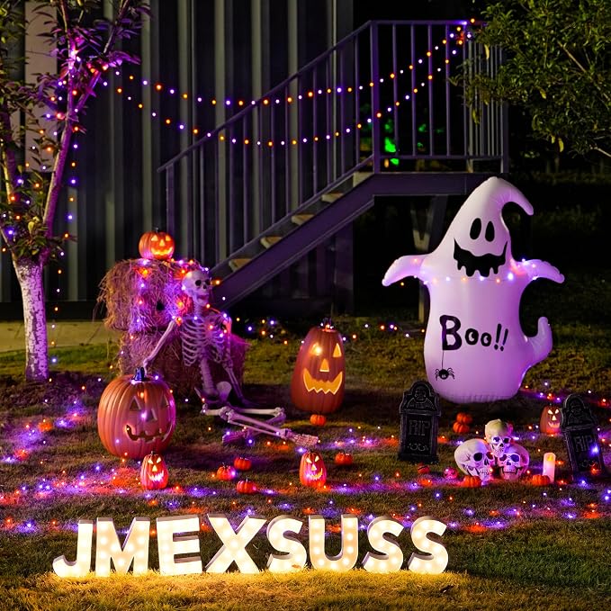 JMEXSUSS 2 Pack Orange and Purple Halloween Lights Battery Operated | Total 200 LED 66ft, Halloween Fairy Lights with Remote, 8 Modes Twinkle Lights for Fireplace Porch Tree Centerpiece Wreath