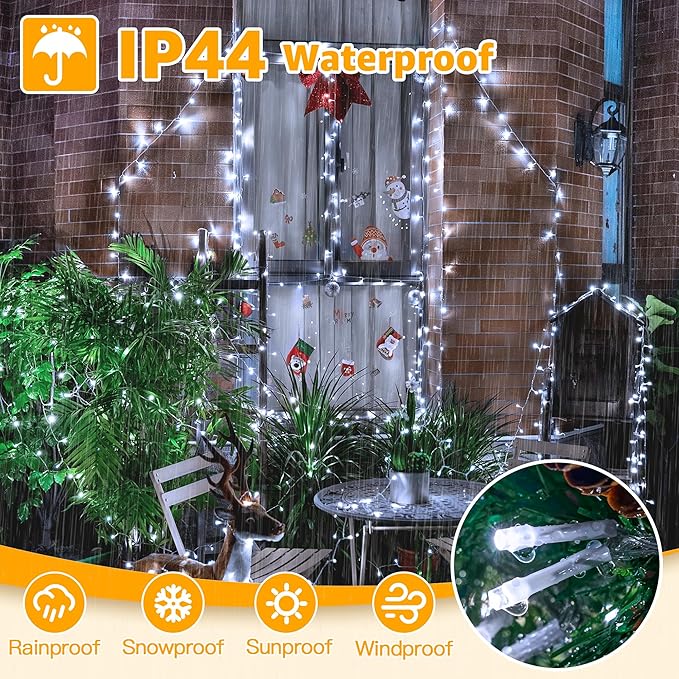 Ollny 120LED 40FT String Lights, Cool White Plug in Fairy Lights with Timer 8 Modes, Waterproof Connectable Indoor Light for Bedroom Wedding Classroom Outdoor Holiday Party Decorations