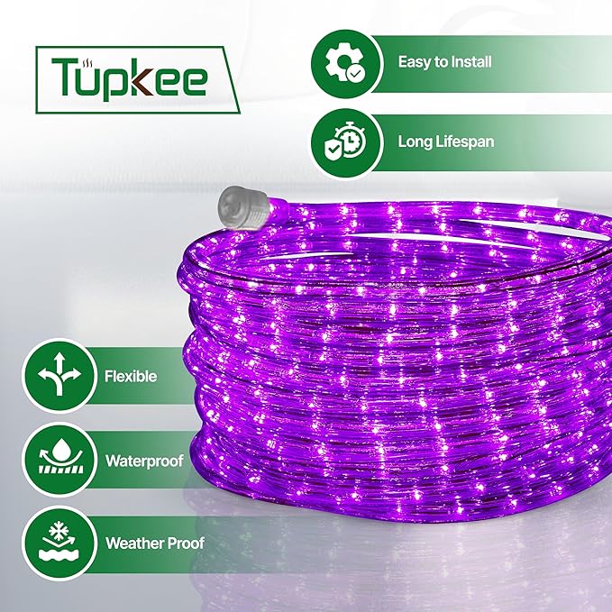 Tupkee LED Rope Light Purple - for Indoor and Outdoor use, 24 Feet (7.3 m) - 10MM Diameter - 144 LED Long Life Bulbs Rope Tube Lights - Pack of 2