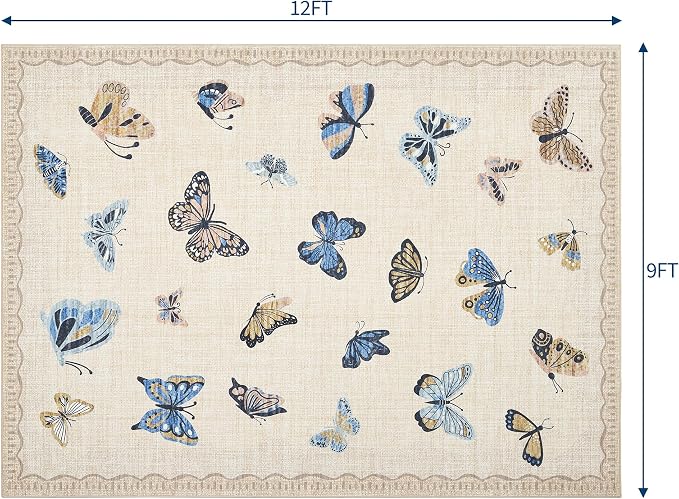 GarveeHome Butterfly Area Rug 9x12, No Slip Washable Rug, Modern Bedroom Rug Under Bed Ultra Carpet, Low-Profile Rugs for Living Room Bedroom Dining Room, Khaki