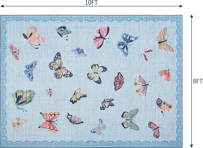 GarveeHome Butterfly Area Rug 8x10, No Slip Washable Rug, Modern Bedroom Rug Under Bed Ultra Carpet, Low-Profile Rugs for Living Room Bedroom Dining Room, Light Blue