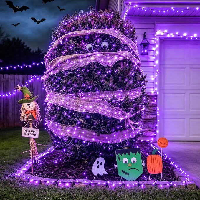 JMEXSUSS 99Ft Purple Halloween Lights, 300 LED Purple Christmas Lights | Purple Lights Indoor Outdoor Clear Wire for Yard Tree Xmas Spooky Halloween Party Decor (Non-Connectable)