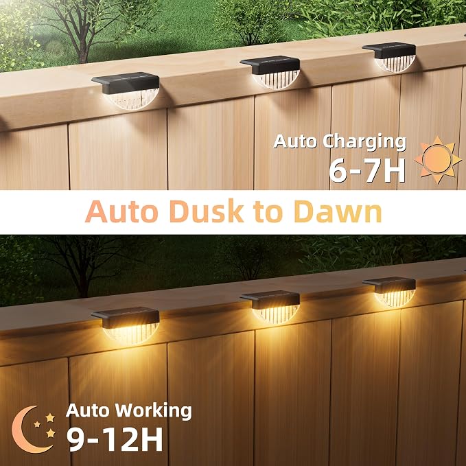 VOLISUN 24 Pack Solar Deck Lights Outdoor, Warm White LED Solar Step Lights for Outside, Waterproof Fence Light for Patio, Deck, Stairs, Yard, Pool and Porch (Black)