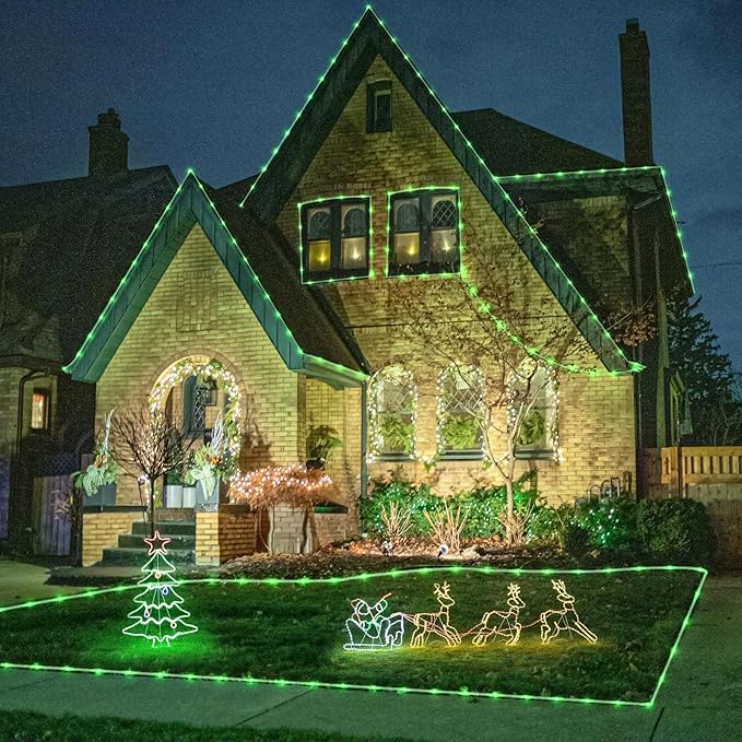 2 Pack Solar Rope Lights Outdoor Waterproof, Total 66FT 270 LED Green Solar String Lights for Outside, 8 Modes Solar Powered Fairy Light for Pool Yard Trampoline Garden Pathway Party Decorations