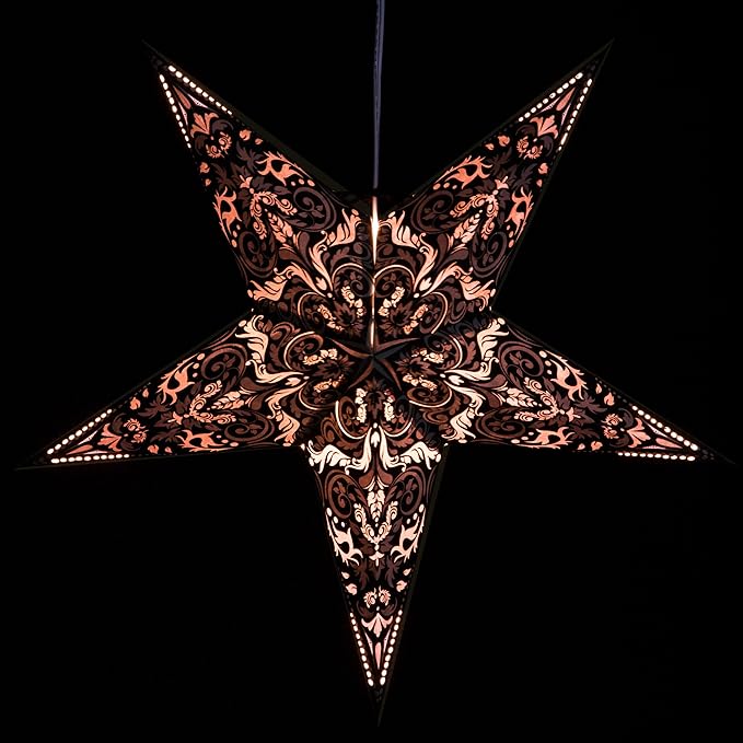 Fleur de Lis Black Paper Star Lantern with 12 Foot Power Cord Included