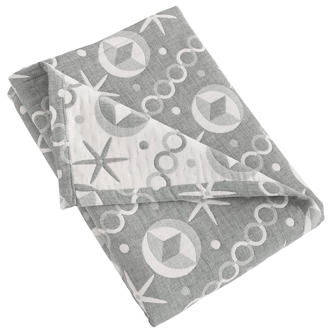 NTBAY 3 Layer Muslin Toddler Blanket, 30 x 40, Grey Starfish | Breathable Muslin Cotton Outer Layers with Light Thermal Fill, Reversible for Stroller, Daycare, Travel, and Supervised Use