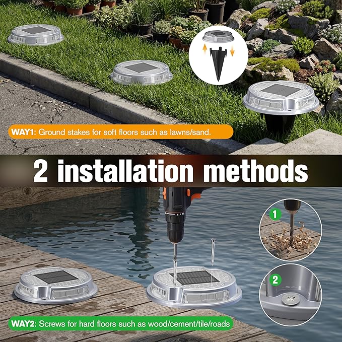 VOLISUN Solar Driveway Deck Lights Dock Marine Lights,4 Pack Solar Ground Light 2 Colors in 1 led Waterproof,Driveway Marker Light for Pathway Warning Step (White/Blue),Auto On/Off