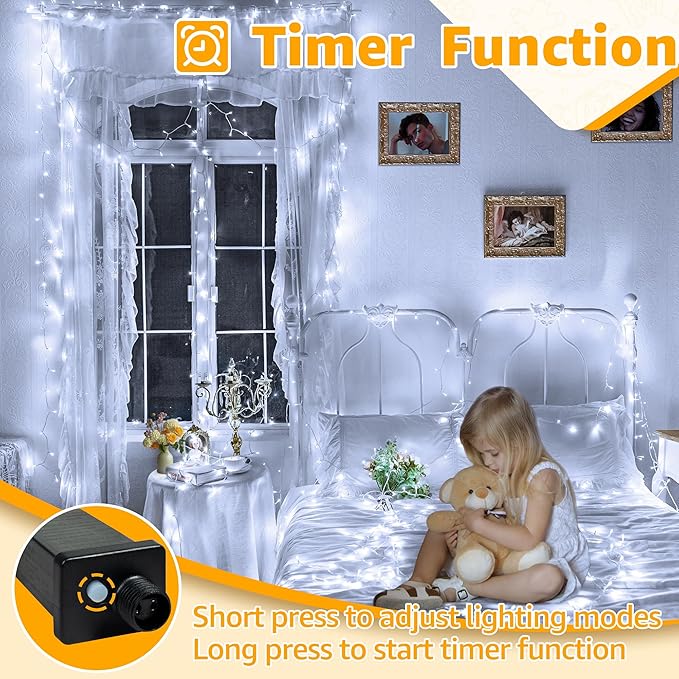 Ollny 120LED 40FT String Lights, Cool White Plug in Fairy Lights with Timer 8 Modes, Waterproof Connectable Indoor Light for Bedroom Wedding Classroom Outdoor Holiday Party Decorations