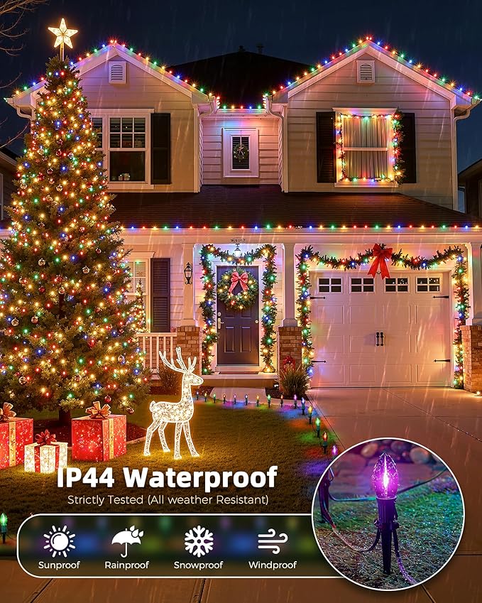 C9 Christmas String Lights Outdoor - 25.7 Feet 20 LED Christmas Pathway Lights with 20 Stakes Connectable Waterproof for Driveways Xmas Holiday Patio Decoration, Multicolored