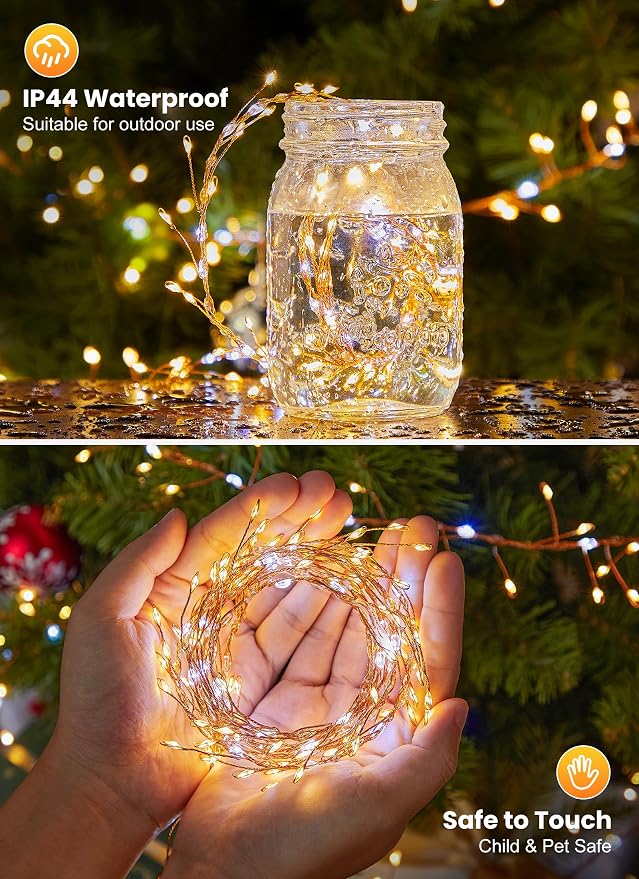 Flowing Fairy Lights Plug in with 14 Modes, 10FT 388LED Twinkle String Lights Indoor, Christmas Tree Lights Indoor Waterproof for Bedroom Christmas Home Room Decor, Warm White + Cool White