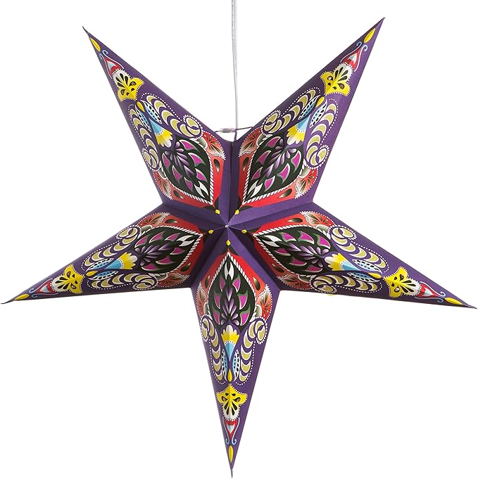 Ganasha Purple Paper Star Lantern with 12 Foot Power Cord Included