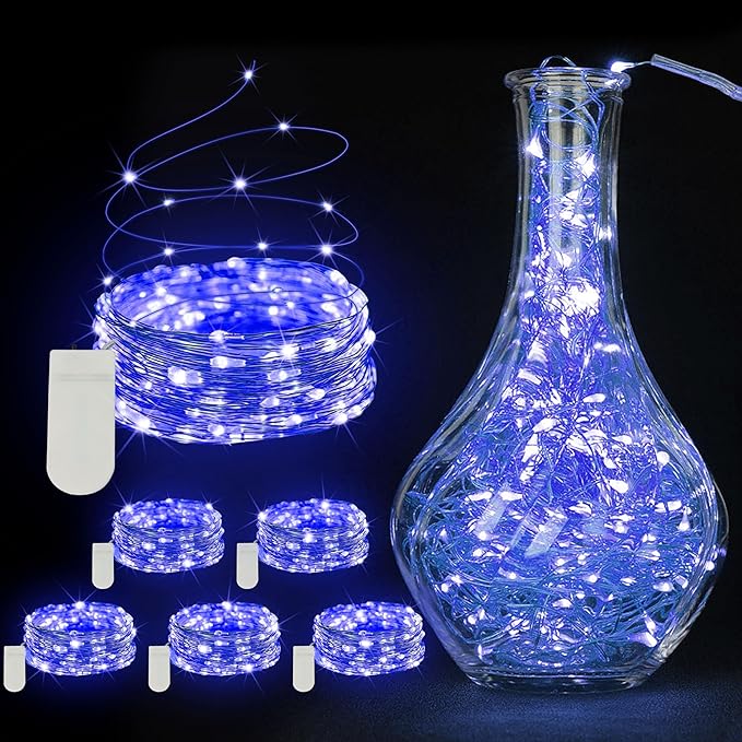 6 Pack Fairy Lights Battery Operated String Lights - 7ft 20 LED Waterproof Silver Wire Firefly Lights for DIY Wedding Décor Table Centerpieces Craft Mason Jars Party Decor(Blue)