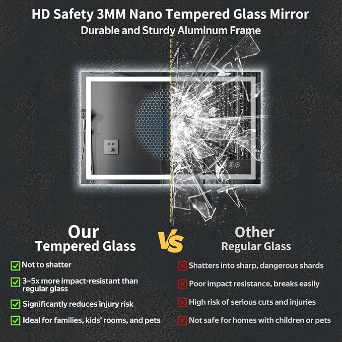 24"x50" LED Bathroom Mirror with Lights, Anti-Fog, Backlit+Frontlit | CRI 95, Stepless Dimmable, 3 Colors Lighting, Shatterproof Tempered Glass, HD Reflection, Memory, (Horizontal/Vertical)