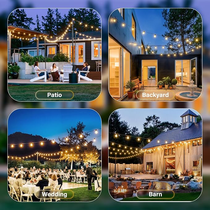 50FT Outdoor String Lights with Remote, Waterproof Connectable Dimmable G40 Patio Lights with 20+1 Shatterproof Edison LED Bulbs Plug in, Hanging Light for Outside Backyard Deck Garage Decor