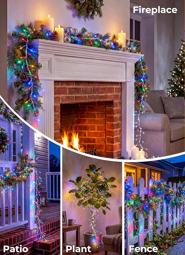 Flowing Fairy Lights Plug in with 14 Modes, 10FT 388LED Twinkle String Lights Indoor, Christmas Tree Lights Indoor Waterproof for Bedroom Christmas Home Room Decor, Multicolor